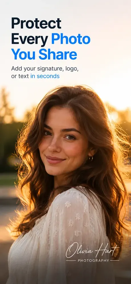 Markora marketing screen introducing on-device photo and video watermarking